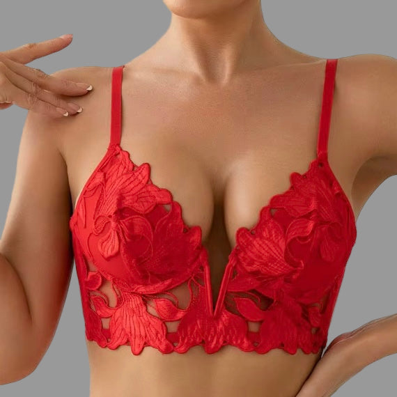 About the Bra - Iris Embroidered Plunge Demi Basque - More Colors